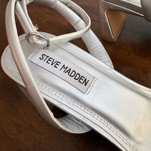 Steve Madden Metallic Silver Strappy Block Heels